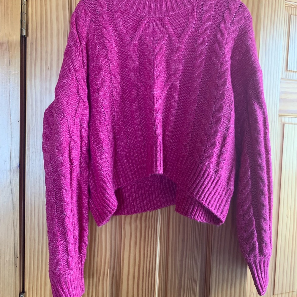 Steve Madden Fuchsia Cable Knit Turtleneck Sweater